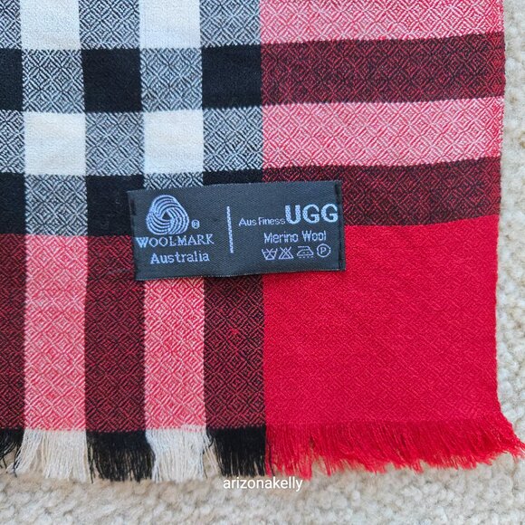 NWOT Ugg Merino Wool Red Plaid Scarf - Picture 2 of 13